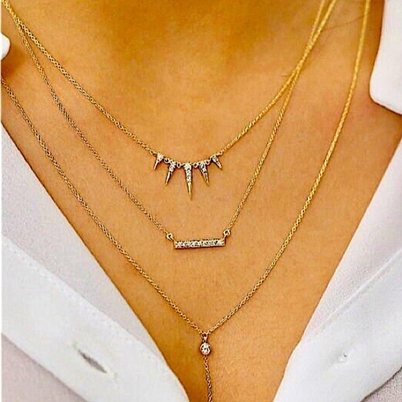Gold Spike CZ Necklace, Spike Elongate, Minimalist, Dainty Design Fashion - Picture 5 of 9